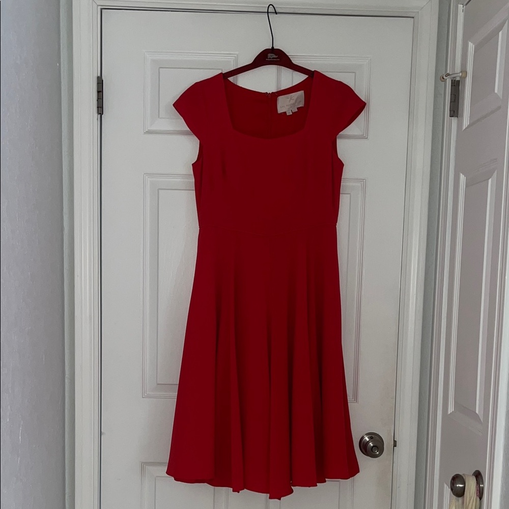 Gal Meets Glam Red Midi Dress with Cap Sleeves